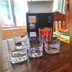 Luigi Bormioli Italy On The Rocks Square Shape Crystal DOF Tumbler Set/4 New!